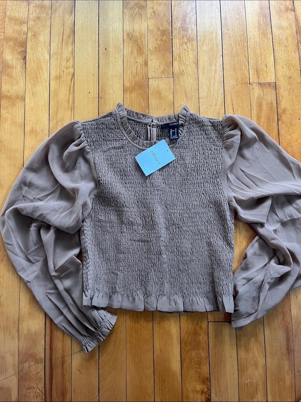Forever 21 Smocked Sheer Woven Crop Top